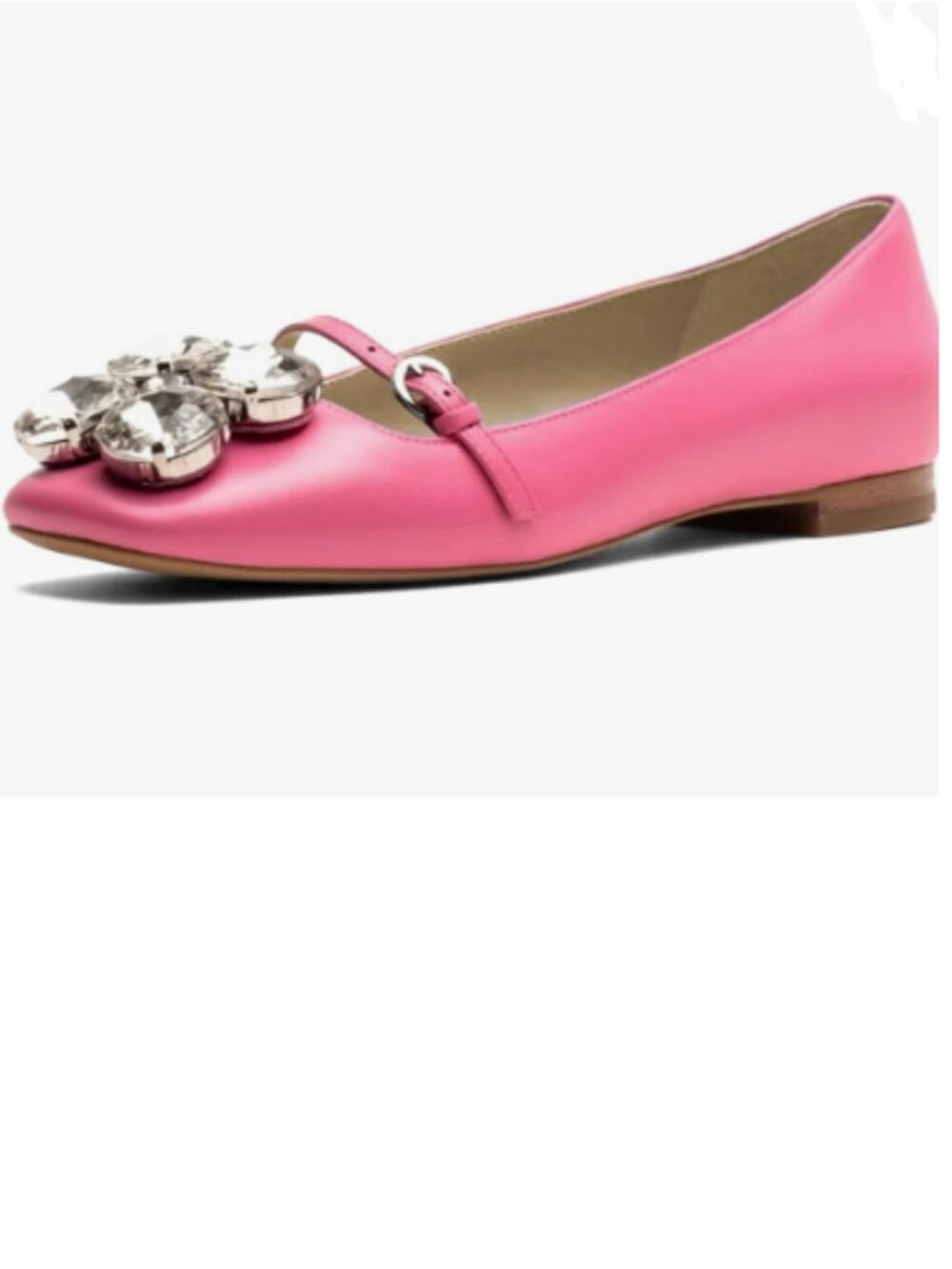 XYD Pink Square Toe Mary Jane Dazzled Rhinestones Crystals Buckled Strap Flats